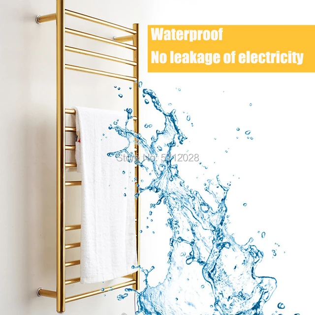 ชั้นวางผ้าเช็ดตัวอุ่นทองติดผนังสำหรับห้องน้ำ304สแตนเลสชั้นวางผ้าขนหนูไฟฟ้ากันน้ำ AC 110-240V 50Hz 162W 1