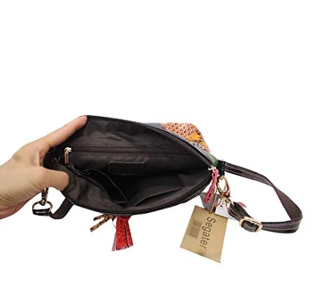Women Multicolor tassel handbag Small Bag Genuine Leather Colorful Floral Shoulder Bag Cross body Mini Shopping Bag