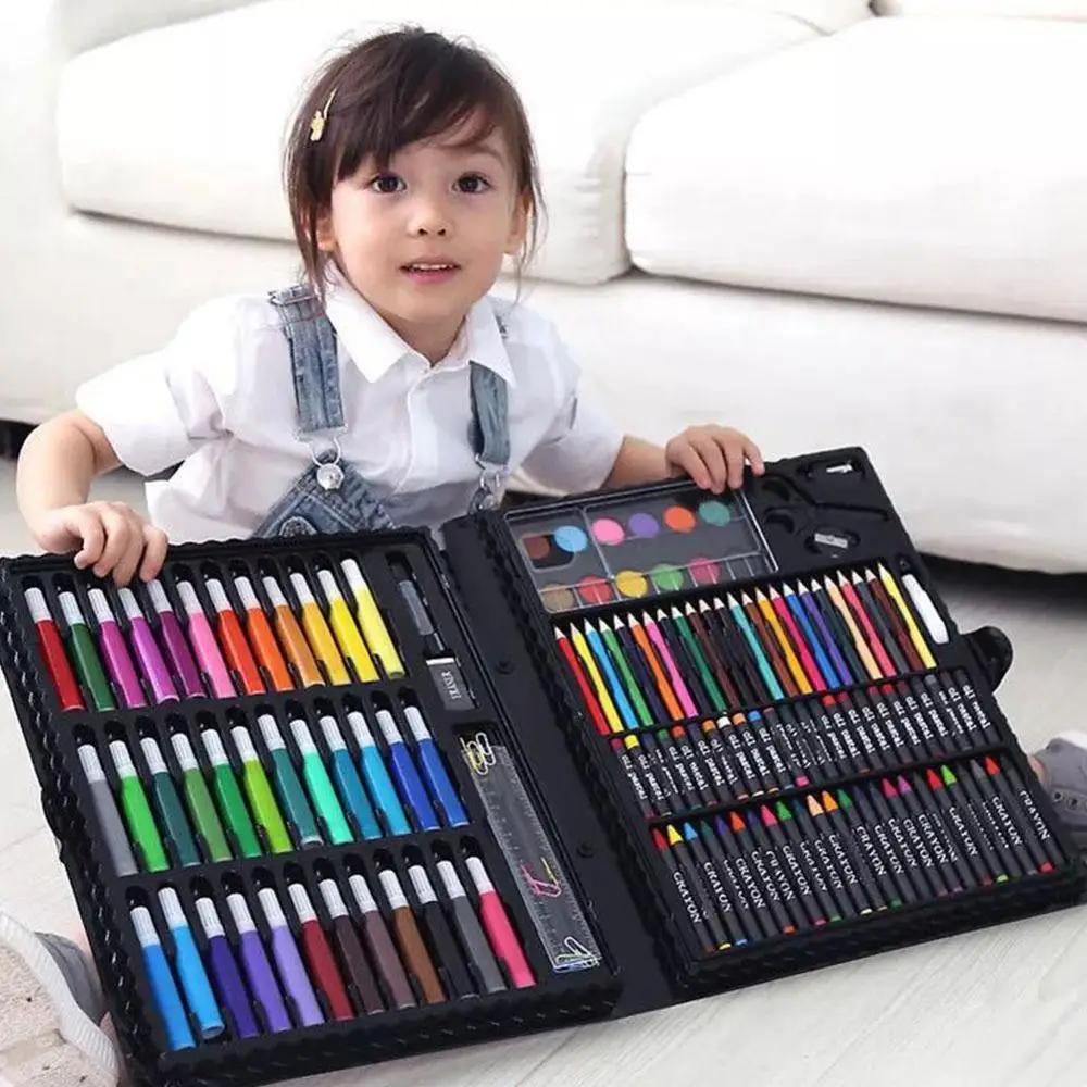 Kids арт набор для детей Набор для рисования водой Цвет ручка карандаш масляная пастель для рисования Рисование инструмент художественные канцелярские принадлежности 150 шт./компл