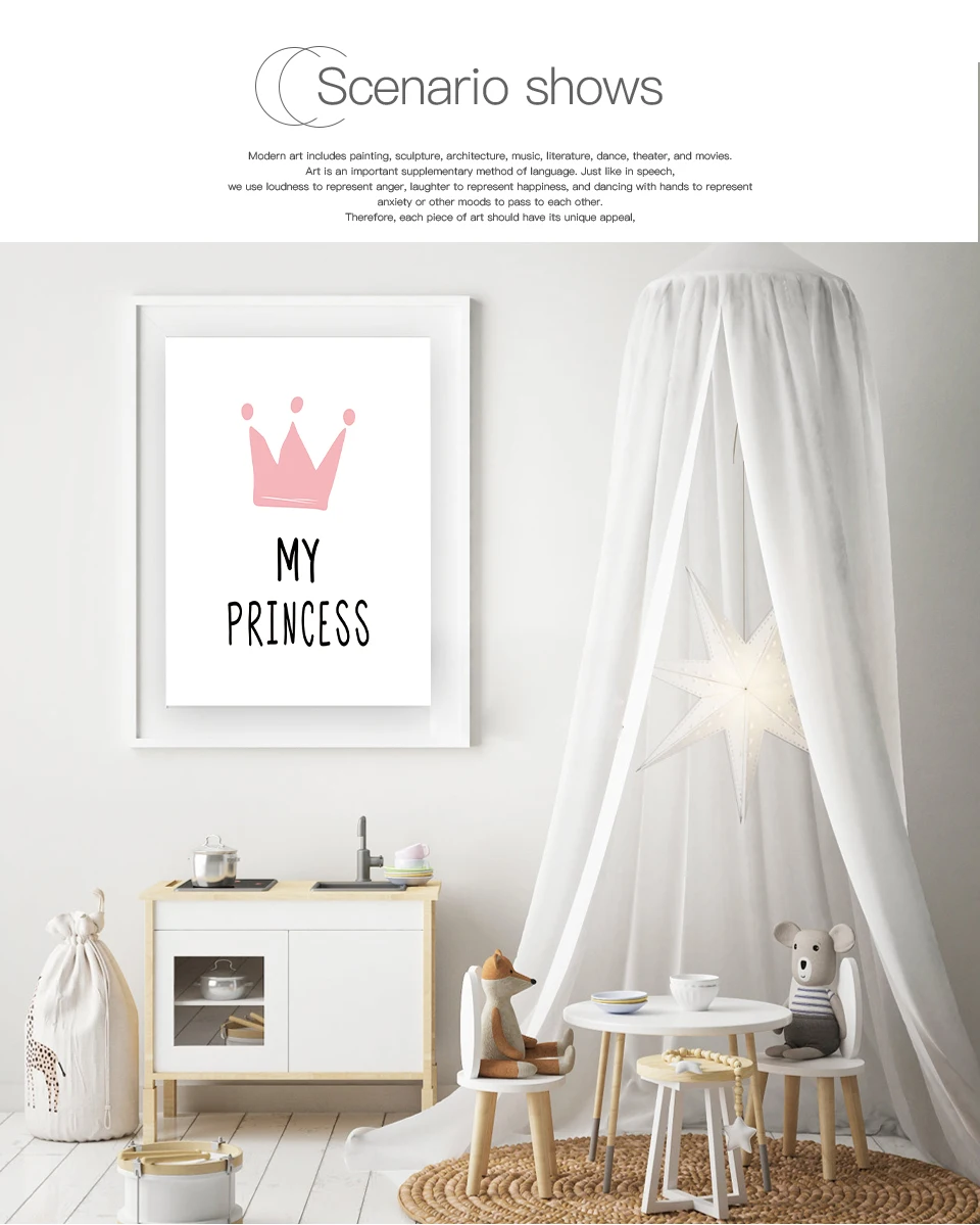 Pink Cartoon Nursery Girl Wall Picture Poster Print Rabbit Crown Baby Room Modern Canvas Painting Kids Children Wall Art Mural (6)