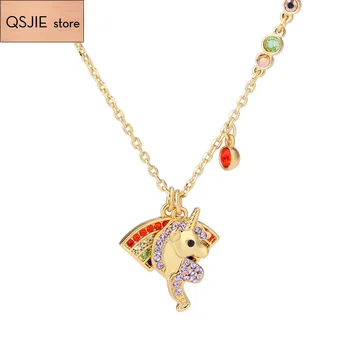 

QSJIE High-quality SWA new Unicorn Charming Crystal Jewelry Girl Anniversary Love Gift Necklace from the World Necklace