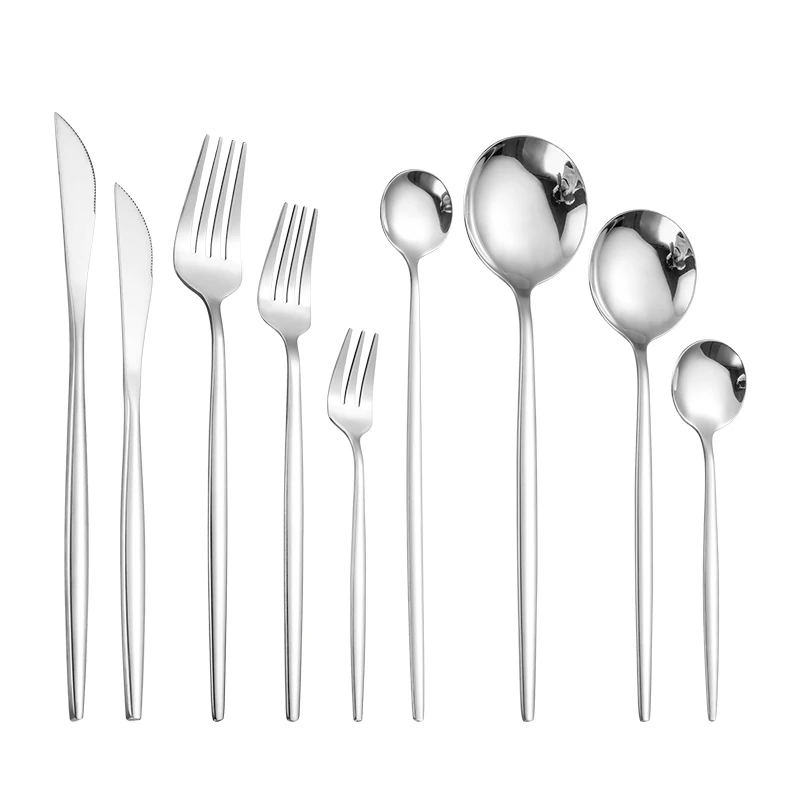 Description Picture 4 of itemSilverware Dinnerware Silver Cutlery Set 304 Stainless Steel Luxury Flatware Home Fork Spoon Knife Kitchen Dinner Set Dropship