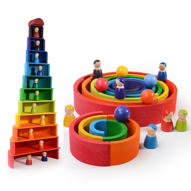 Rainbow wooden building blocks Clearance
