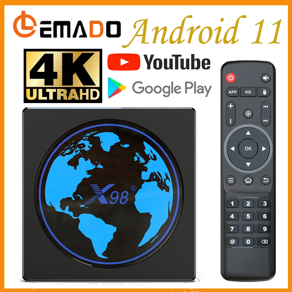 Lemado X98 Мини ТВ-приставка с Android 11 4K 60FPS HDR поддержка AV1 Dual Wifi Youtube Media Player 4 Гб 64 |