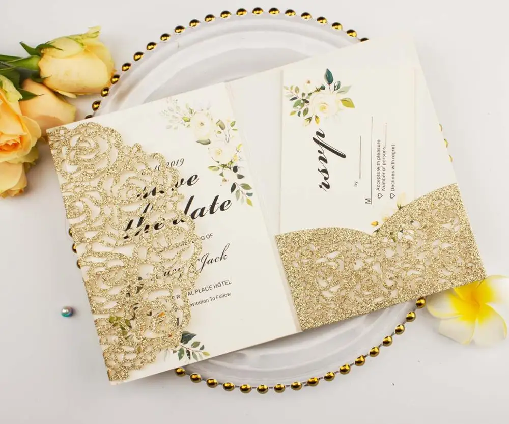 50/100sets-Laser cut Damask Vintage Luxury Wedding party invitations+Envelopes 