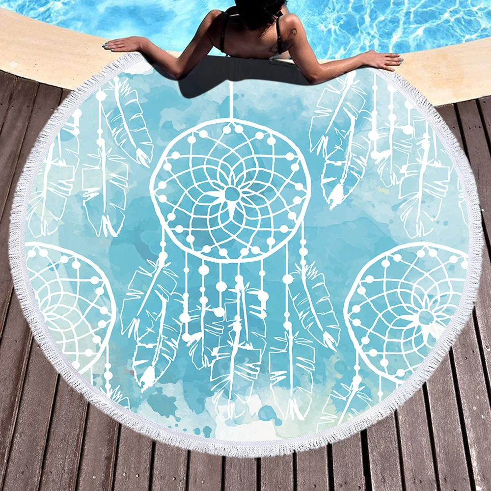 

Circle Printed Beach Towel Superfine Fibre And Tassels Handfeel Soft Customizable-Catch Dream-