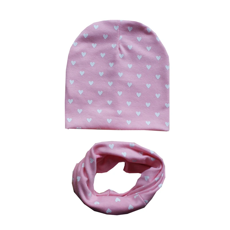 Детский осенне-зимний костюм с шапкой и шарфом Хлопковая шапочка в горошек с принтом звезды и сердца комплект из двух предметов для мальчиков и девочек - Цвет: Type 14
