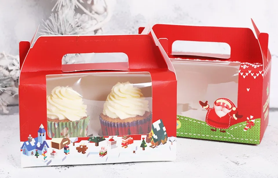 JO жизни 10 шт. рождественского кекса десерт упаковка, подарочные пакеты с ручным прозрачной крышкой