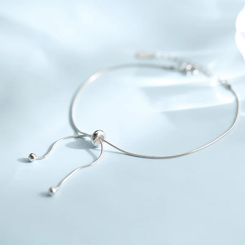 Fashion Fine Jewelry 925 Sterling Silver Snake Chain Bow Knot Anklets Adjustable Women Cute Accessories