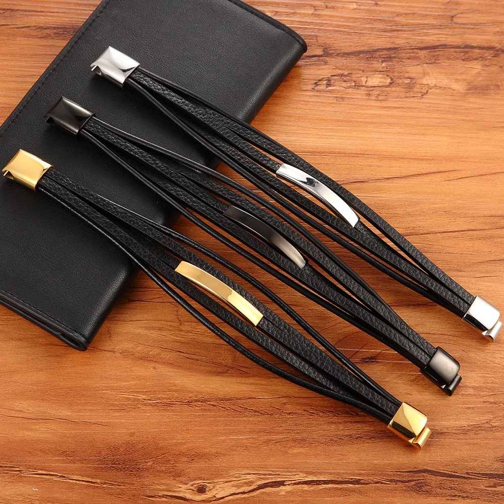 Geometric Stainless Steel Accessories Combination Leather Men’s Bracelet Classic Multi-layer Luxury Style For Handsome Boys Gift