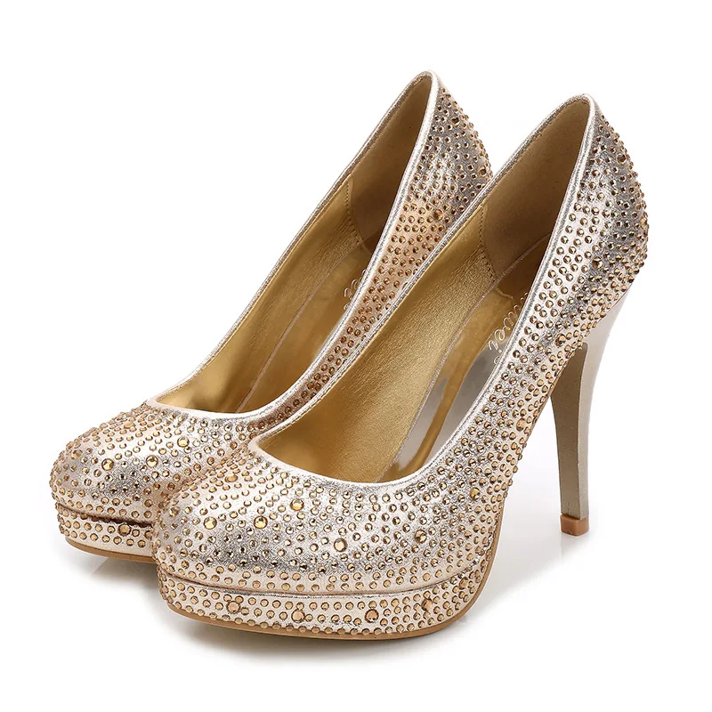 

Mermaid New Style round-Toe Waterproof Platform Diamond Set Bride Wedding Shoes Shallow Mouth Feast Ball Formal Dress Diamond 11