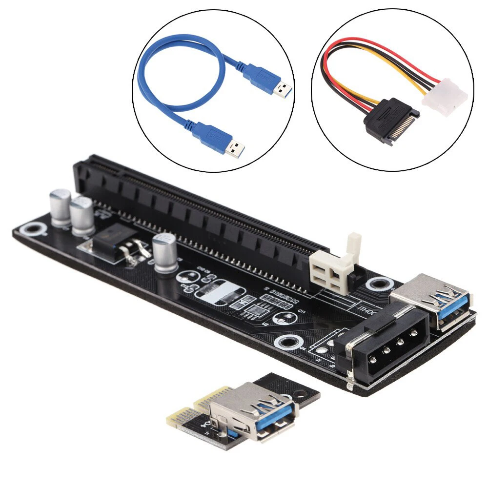 Черная Плата расширения PCI E Riser Express 1x до 16x для майнинга биткоинов карта USB 3 0