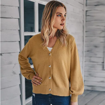 

Sweater Cardigan Women Long Sleeve Button V-Neck Loose Cropped Coat Outwear Ladies Clothing