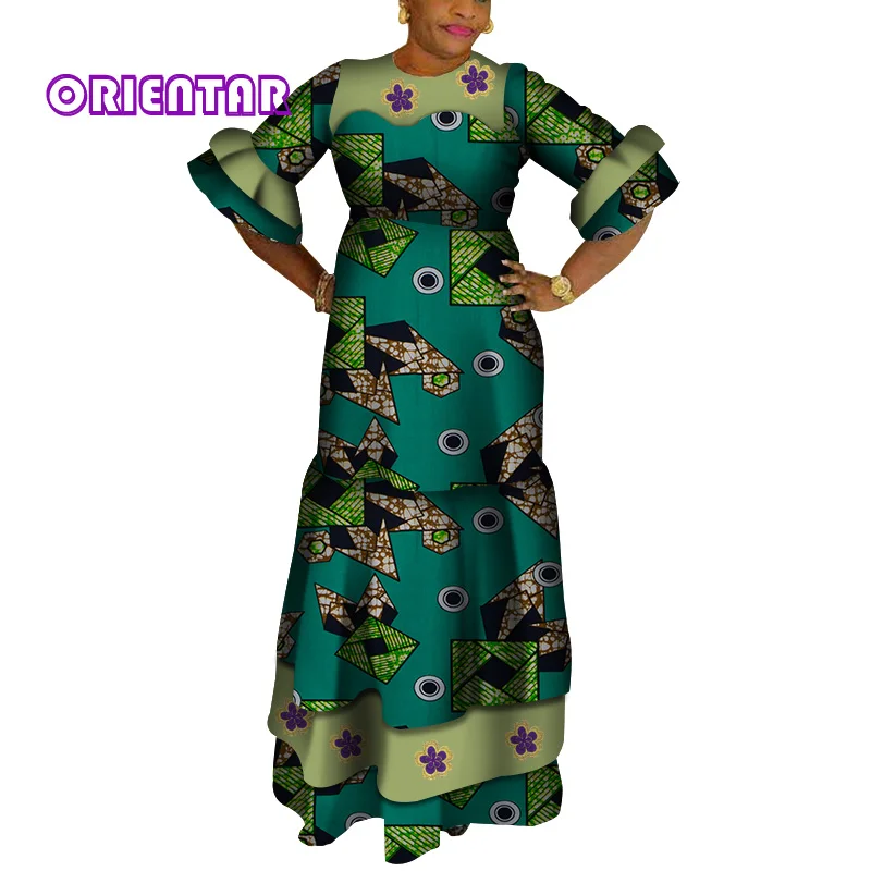 Африканские платья для женщин Bazin Riche African Dashiki макси платье с расклешенными