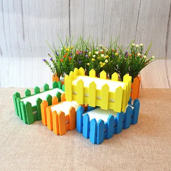 

Fake Flower Arrangement Wooden Fence Flower Pot Gardening Simulation Plant Base Wooden Desktop Decoration Potted Plant With Foam