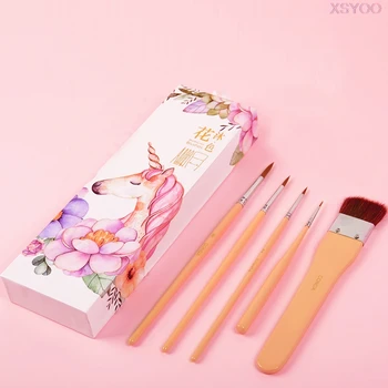 

Professional 4Pcs Nylon Hair Round Paint Brushes add 1pcs horse hair Brushes for Artist Gouache Oil Watercolor Art Supplies