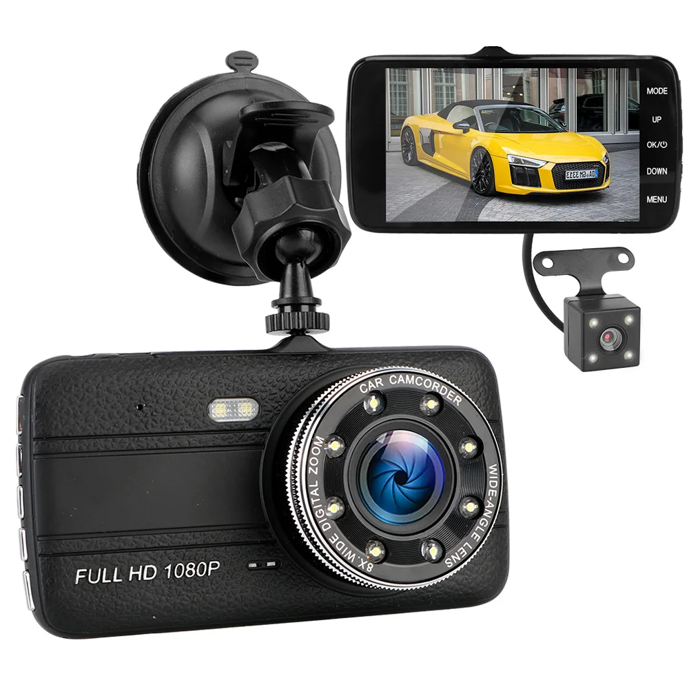 Video Recorder On-Dash Dual Cam for Cars,4 Inches LCD Screen,Wide Angle,Loop Recording,G-sensor,24 Hrs Monitor Dash Cam 1080P HD Front and Waterproof Rear Car Camera,Night Vision DVR Dashboard Camera 