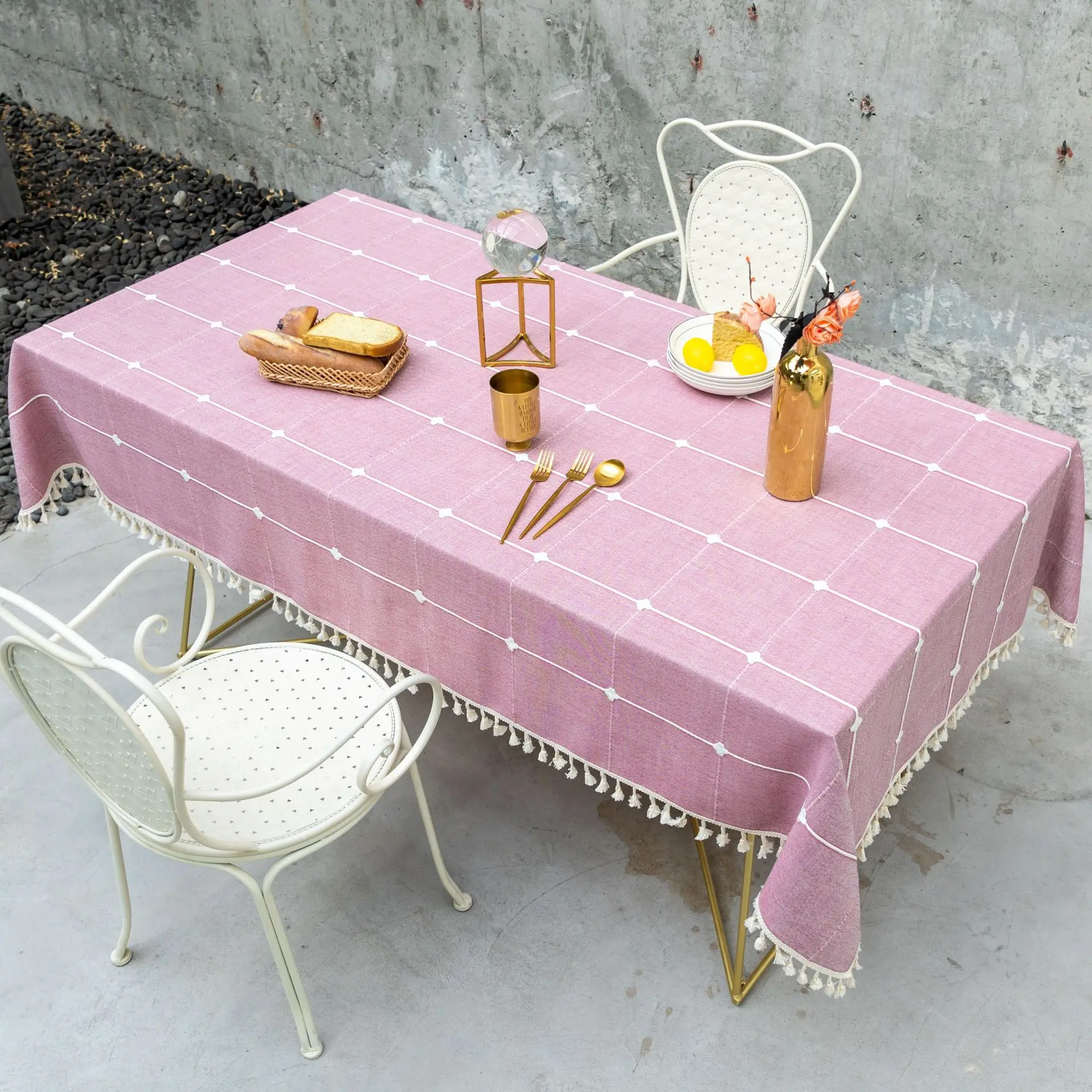 Christmas Decoration Tablecloth Pink Green Striped Plaid Washable Cotton Linen table cloth Family Gathering Wedding Table cover