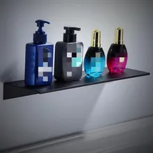 Bathroom Shelf Aluminum Black Wall Mounted Rack Shampoo Shower Shelves Holder Kitchen Storage Rack Towel Bar Bath Accessories