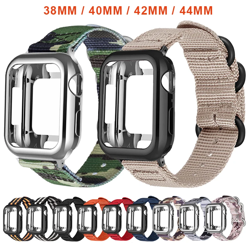 

Nylon Sport strap+Case For apple watch 5 4 3 2 1 series 42mm 44mm band Apply to Iwatch 38mm 40mm Wrist bracelet Case accessories