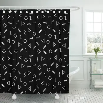 

Modern Abstract Geometry Memphis Pattern Black and White Geometric Shower Curtain Waterproof Polyester Fabric 60 x 72 Inches Set