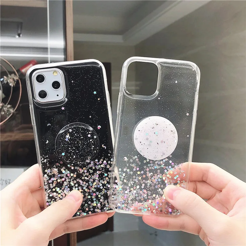 3d Cute Glitter Soft Clean Case For Iphone 12 Pro Max Mini Pro Max Xr X Xs 6s 7 8 Plus Stand Holder Socket Back Cover - Mobile Phone Cases & Covers - AliExpress