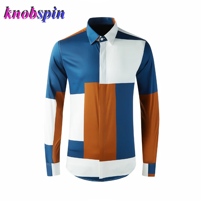 Irregular Square Printed Shirt Men 