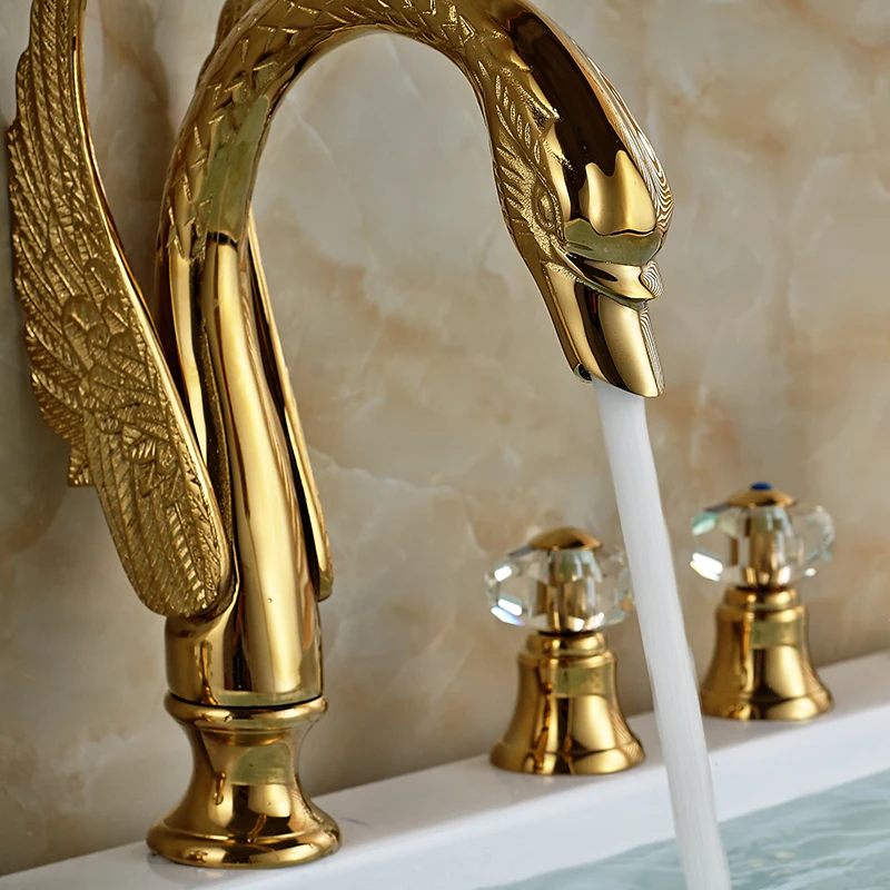 ULGKSD роскошный золотой Лебедь смеситель для ванны кран для горячей и холодной воды три типа птицы ручка 5 шт. набор для ванны душ на бортике