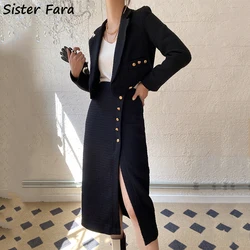 Irmã fara outono inverno feminino escritório recortado blazers jaquetas conjuntos casuais + feminino alta wasit lado dividir forquilha meia saias terno