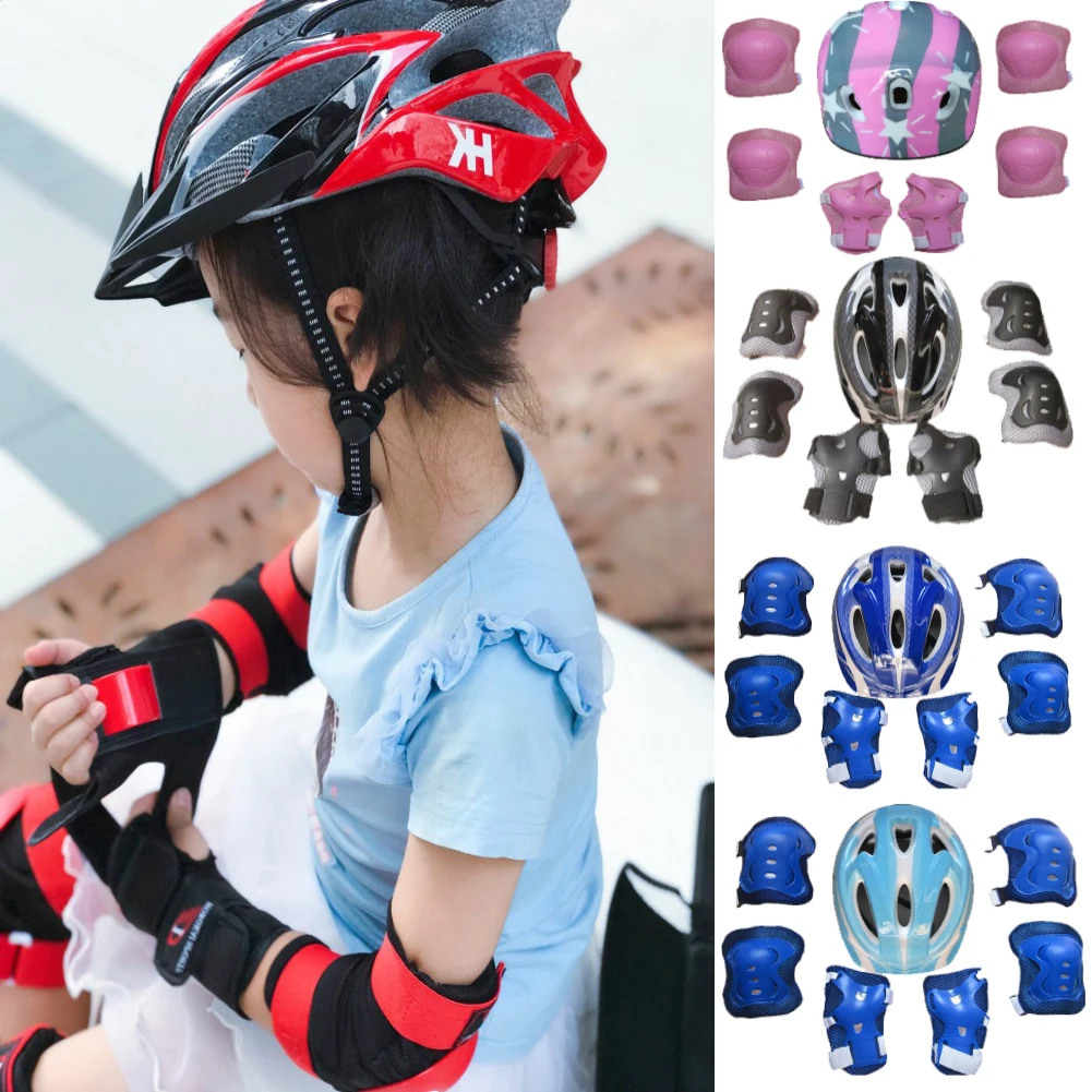 7Pcs Boys Girls Kids Skate Cycling Bike Safety Helmet Elbow Gift Knee Pad N1N0