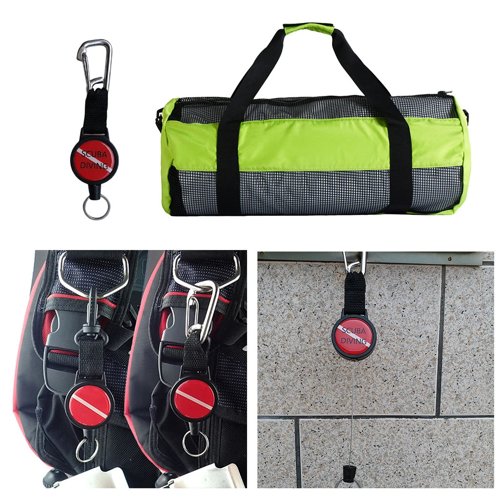 Durable Dive Mesh Duffel Bag Snorkeling Retractor Lanyard Holder Hook Carabiner Diving Bags for Water Sports