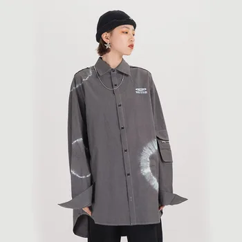 

Men Vintage Fashion Casual Loose Long Sleeve Shirts Male Women Streetwear Hip Hop Dress Shirt