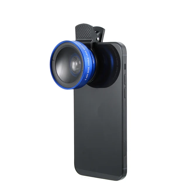 2 Functions Mobile Phone Lens 0.45X Wide Angle Len & 12.5X Macro HD Camera Lens Universal for iPhone Android Phone blue