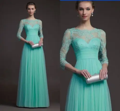 

new fashion plus brides custom made long sleeve dubai formal imported party gown lace evening green mother of the bride dresses