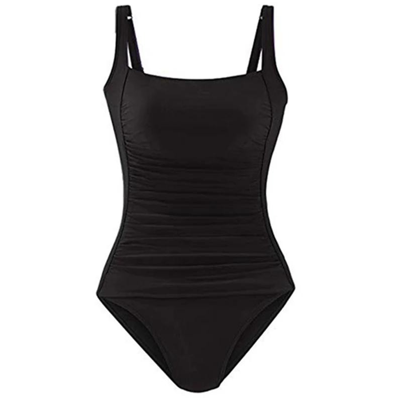 Sexy Plus Size Swimwear Women One Piece Swimsuit Black Retro Swimming Wear for Bathing Suits monokini maillot de bain femme