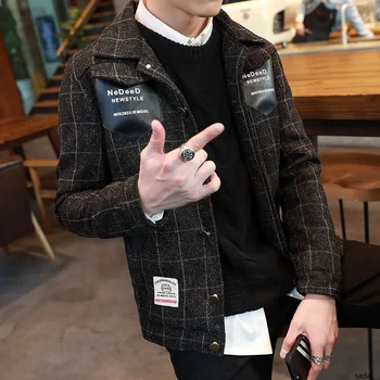 

2019 Chic Fashion Jacket Men Leisure Lattice Printing Cotton Windbreaker Slim Fit Japanese Stylish Student Patchwork Outerwear 6