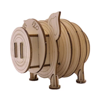 

3D Piggy Organ Storage Box Wooden Mechanical Puzzles DIY Creative Assembly Model Building Kits