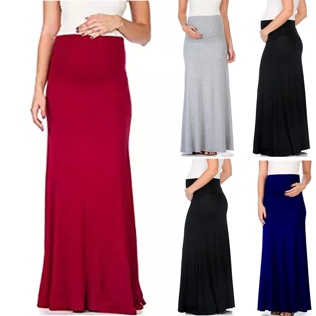 

Women Maternity Dress Solid High Waist Belly Control Long Skirt Casual Comfortable Summer Dresses For Women
