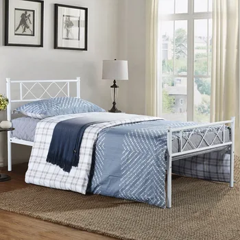 

EGGREEMetal Bed Frame Modern Single/Double Platform Beds Headboard Footboard Firm Support Easy Setup Structure Bedroom Furniture