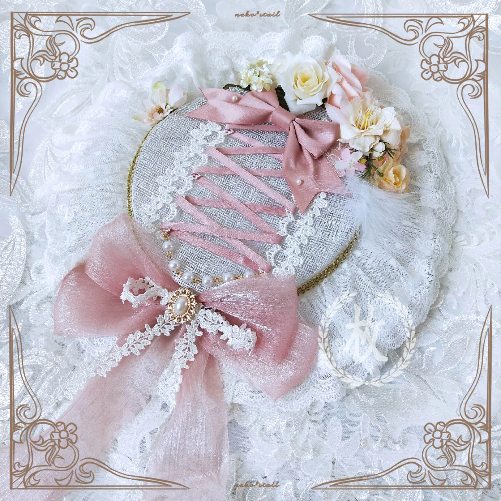 

Handmade Lolita Bow Lace Trim Wedding SINAMAY Hat Flat Hat Top Hat Gorgeous Flower Wedding Tea Party Versailles Cap Accessories