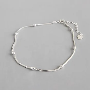 

Real 925 sterling silver female ankle bracelet snake leg chain, minimalist beads anklets for women enkelbandje foot jewelry
