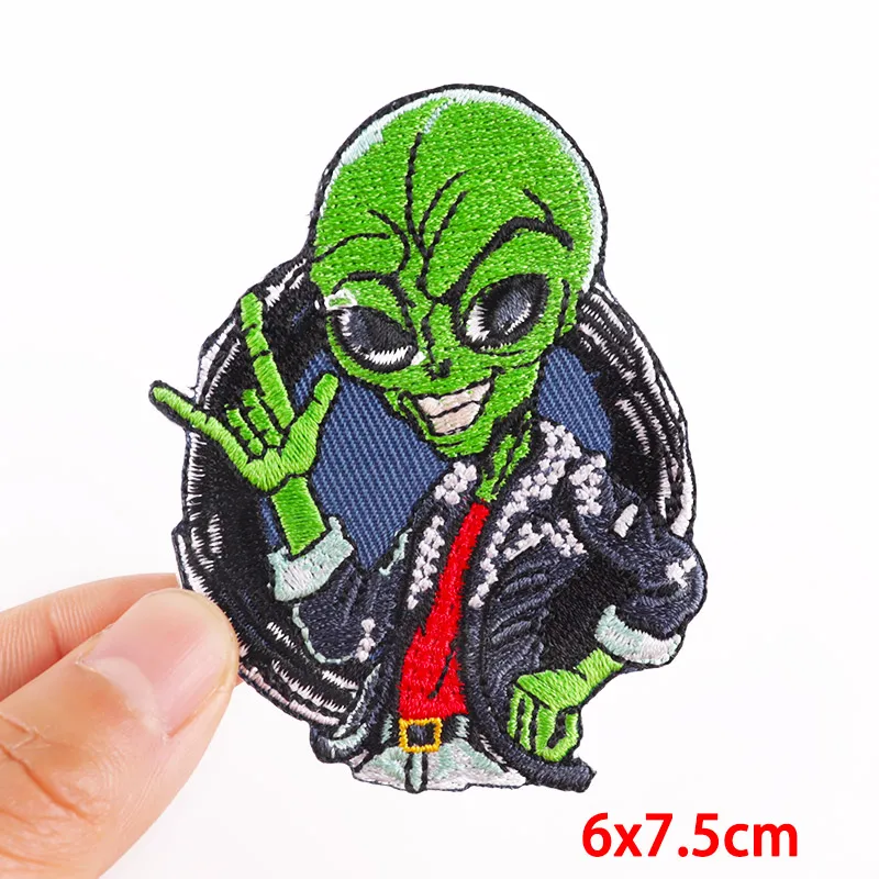 Prajna Alien Embroidered Patches On Clothes DIY Space UFO Applique Clothing Thermoadhesive Patches for Clothing Stickers Badges 