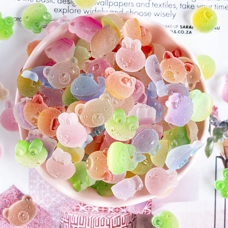 20pcs Cute Animals Artificial Soft Candy Ornament DIY Craft Supplies Phone Shell Patch Arts Decor Girl Hair Accessories Material