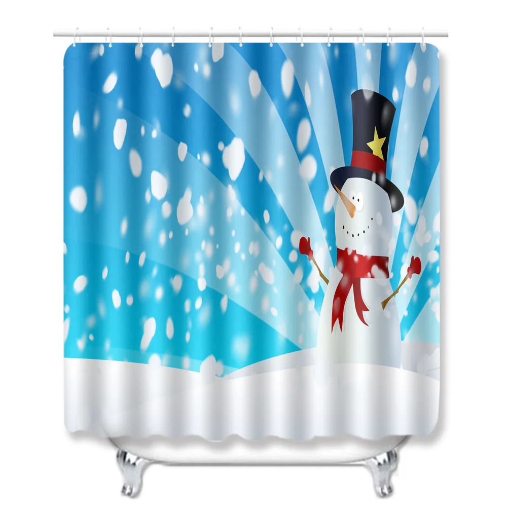 4Pcs/Set Christmas snowman Pattern Shower Curtain Mat Set Non Slip Rugs Carpet for Bathroom Toilet Bath