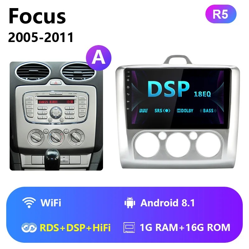 Vtopek Android стерео для Ford Focus 2 Mk 2 2005-2011 мультимедийный плеер 4G сеть wifi сенсорный экран RDS DSP gps навигация - Цвет: R5-A