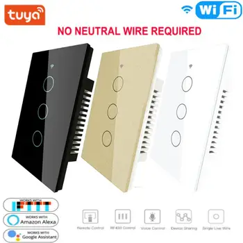 

Smart Home 1/2/3 Gang Tuya WiFi RF433 Smart Wall Switch Smart Life Tuya Remote Control Single Fire Work With Alexa Google