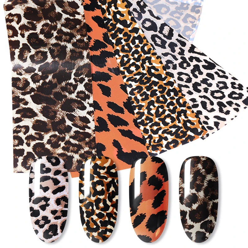 

4PCS/Set 20cm Nail Foils 3D Nail Stickers Leopard Designs Self Adhesive Transfer Decals For Nail Art Tips Decorations