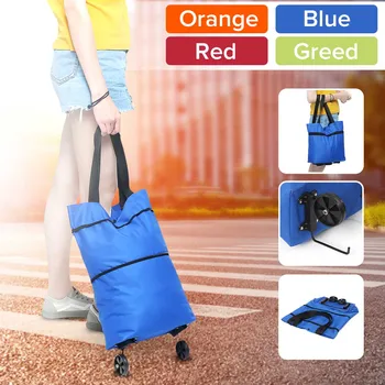 

Women Foldable Shopping Cart Bag Portable Shopping Trolley Bag With Wheels Foldable Cart Rolling Grocery Colorful Supermarket