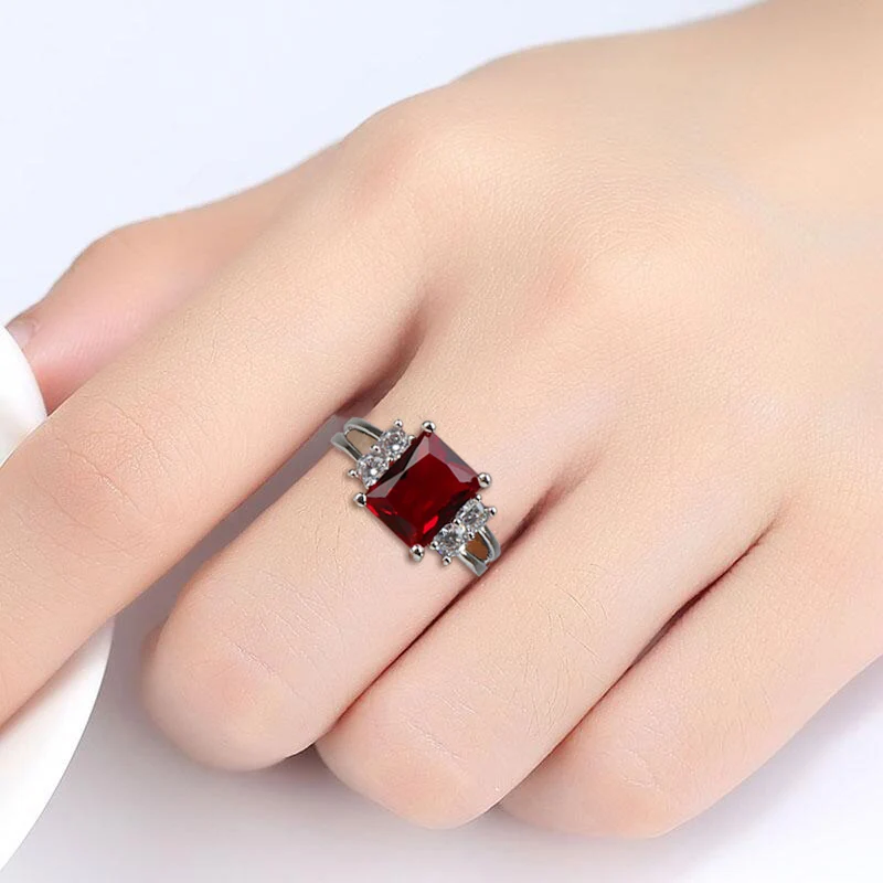 Silver Ring Silver Rings Gemstone Ring Natural Stone Ring Cellacity Silver 925 Ring for Women Rectangle Gemstones Fine Jewelry Geometry White Red Zircon Trendy Female Accessory for Party