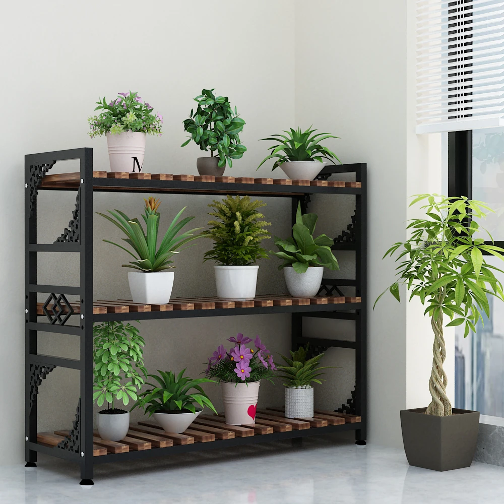 

Iron Art Solid Wood Anticorrosive Waterproof Outdoor Living Room Vestibule Partition Shelf Flower Rack